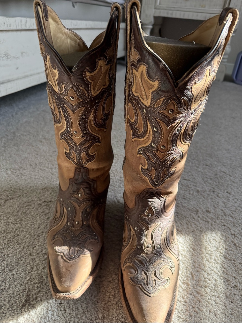 Corral Two-Tone Brown Leather Embroidered Cowboy Boots